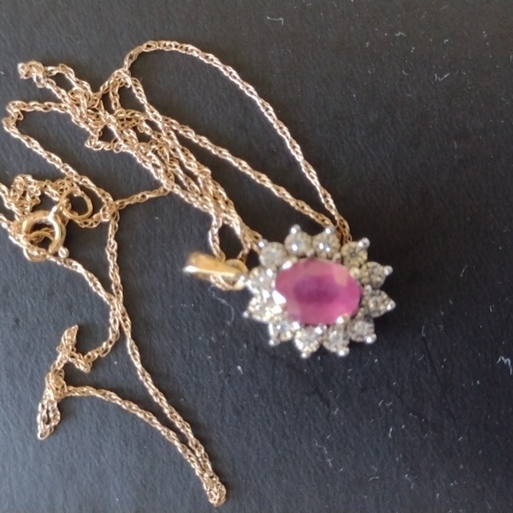 10k Ruby And Diamonds Necklace - Picture 7 of 10